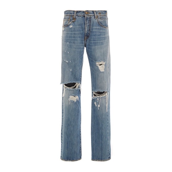 R13 Denim - R13 Distressed High Rise Straight Fit Jeans blue